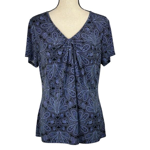 Croft & Barrow Large Top Paisley Floral Stretch Twist V-Neck Short Sleeve Multi - Picture 1 of 8